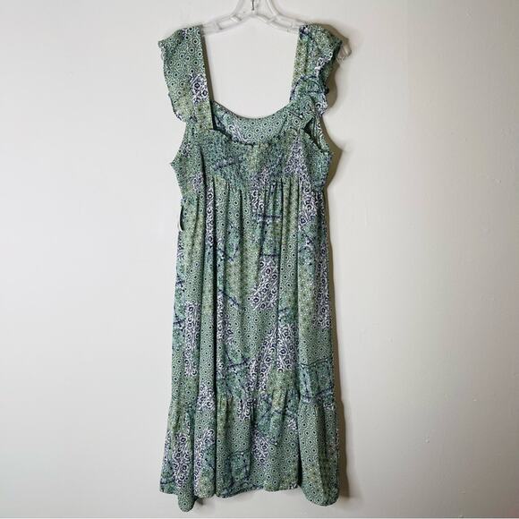 NEW Emma & Michele green blue white floral cottagecore boho midi dress XL - Picture 9 of 9